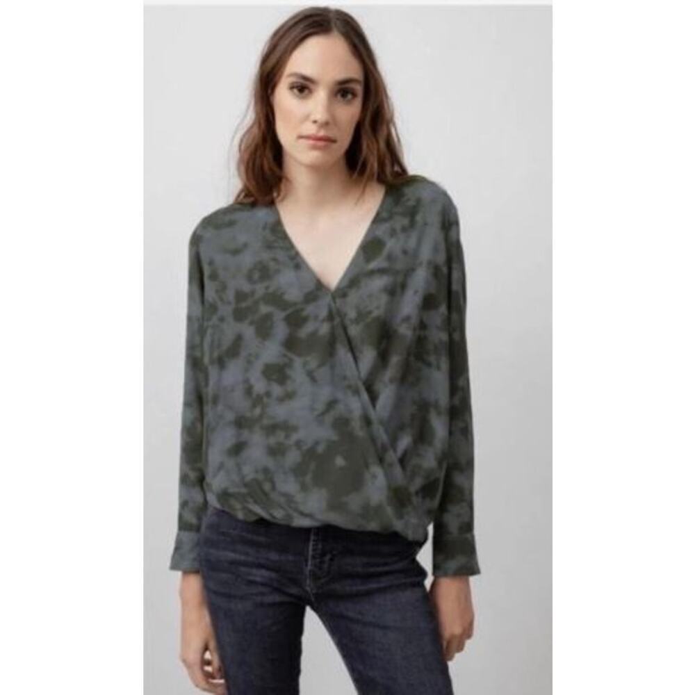 Rails Womens Size Large Hillary Slate Tie Dye Top Gray Faux Wrap Long Sleeves